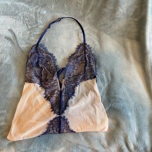 Victorias Secret navy and nude lace bodysuit